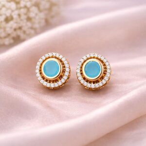Celestia Azure Halo Golden Stud Earrings